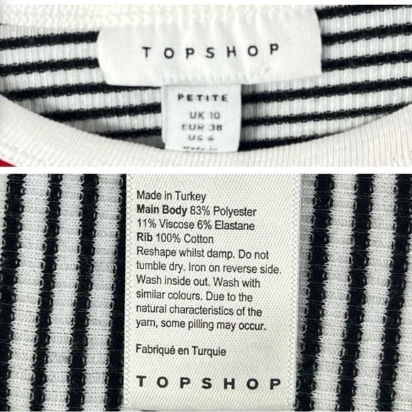 ❤️ TOPSHOP Striped Ribbed Baby Ringer Tee Basic Neutral Goth 90s Y2K Ska Petite - Picture 8 of 9
